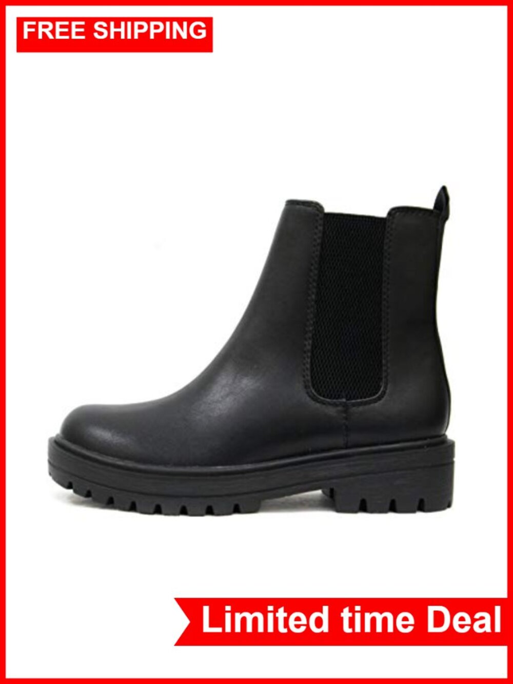 Women Lug Sole Low Heel Chelsea Ankle Bootie Double Elastic Gore Vegan Suede